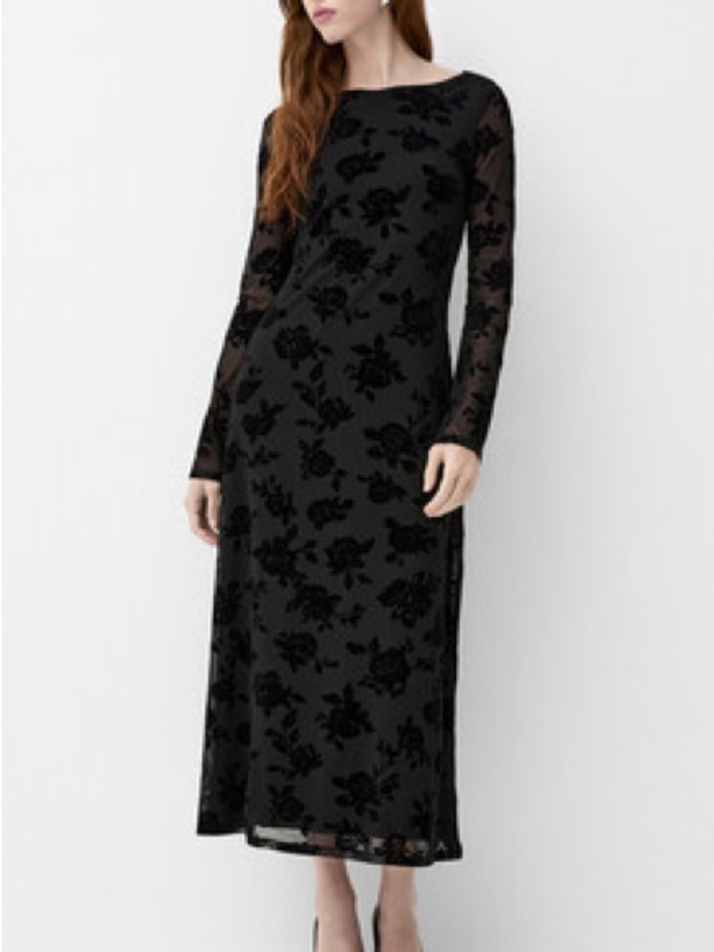 Simons Contemporaire Black Floral Long Sleeve Maxi Dress